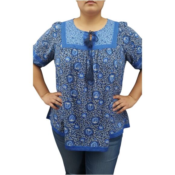 Old Navy Tops - Old Navy Womens 2X Blue Floral Peasant Blouse Boho Hippie Cottagecore Pockets